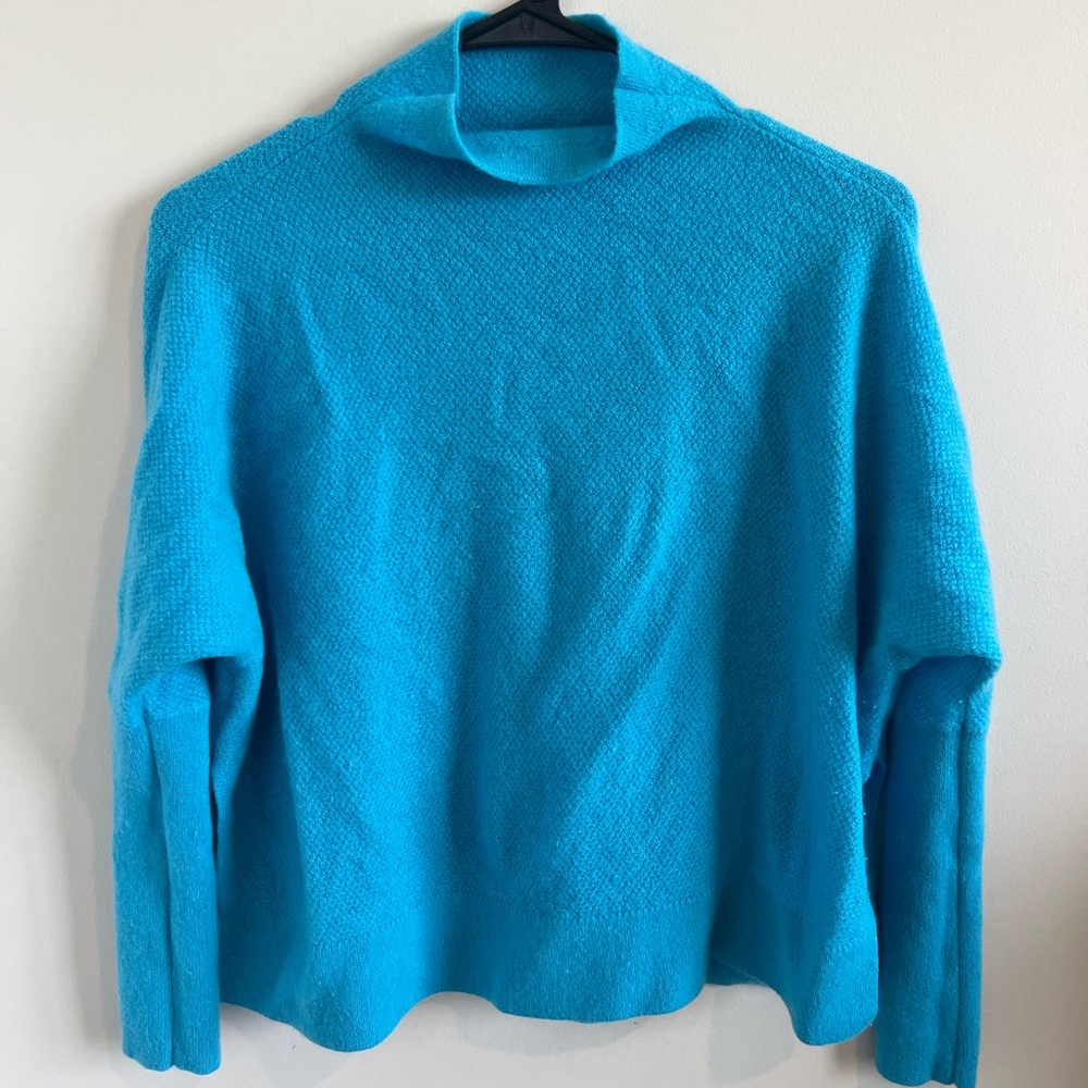 Anthropology Cropped Mock Neck Blue Sweater with Side Slit